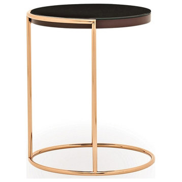 Enza Home Vienna 22" High Wood & Metal Side Table in Burgundy Red/Gold
