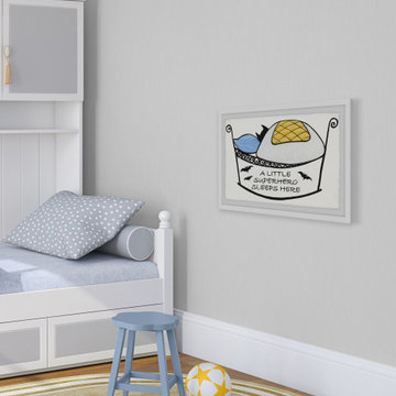 "A Little Superhero Sleeps Here II" Framed Painting Print