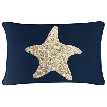 Sparkles Home Shell Starfish Pillow - 14x20" - Navy Velvet