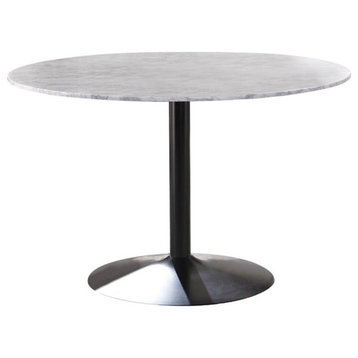 Coaster Bartole Round Marble & Metal Dining Table in White and Matte Black