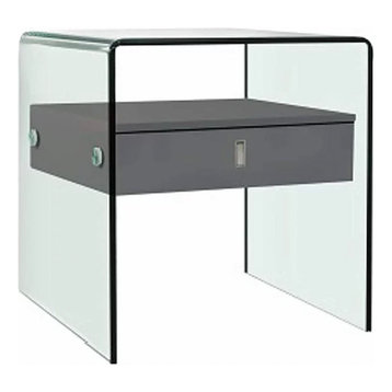 Casabianca Home Bari Glass Nightstand/End Table, High Gloss Gray Lacquer
