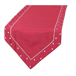 Xia Home Fashions - Polka Dot Embroidered Easy Care Table Runner, 15"x72", Red - Table Runners