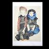 Egon SCHIELE Lithograph “Two Little Girls” SIGNED #‘ed Limited Ed: w/Frame
