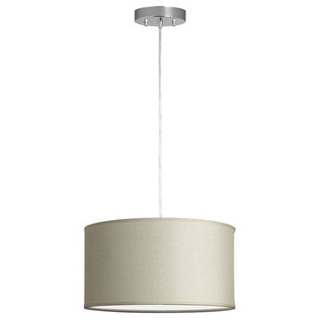 Messina 1-Light Drum Pendant Lamp With Chrome Canopy, Vanilla Woven