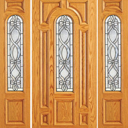 Pre-hung Mahogany Center Arch Lite Exterior Two Sidelites Door - Front Doors