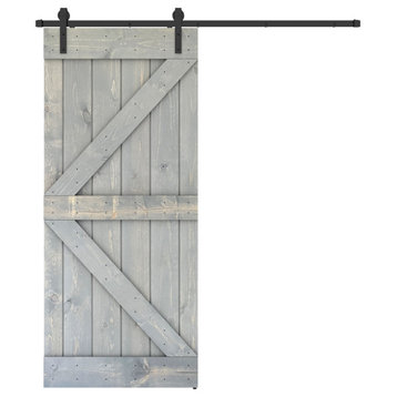 Solid Wood Barn Door, With Hardware Kit, Gray, 36x84"