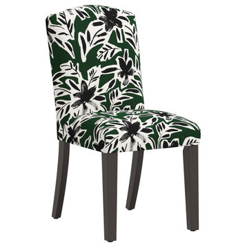 Camel Back Dining Chair With Tapered Legs, Cari Floral Green Black Oga