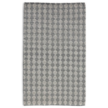Hand Woven Yellow & Grey Argyle Pattern Wool Rug by Tufty Home, Ivory / Grey, 2.3x8