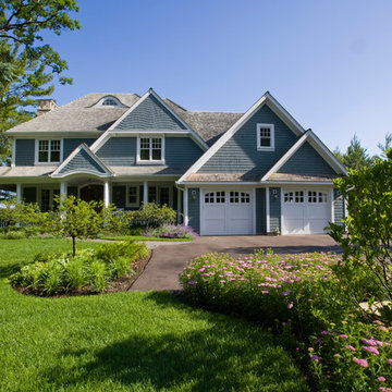 Blue Cedar Shingle and Stone Lake Geneva Waterfront Family Home