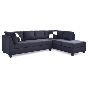 Solana Micro Suede Sectional, Black Micro Suede