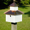 Rusty Rooster Bird House, White House With Bright Copper Roof
