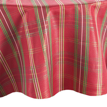 Shimmering Plaid Holiday Tablecloth, Red/Green, 70" Round