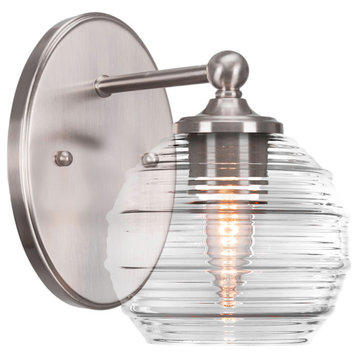 Capri 1-Light Wall Sconce, Brushed Nickel/Clear Ribbed