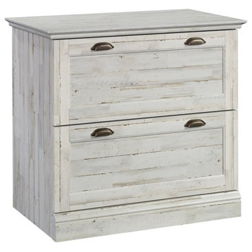 Pemberly Row Mid-Century Engineered Wood Lateral File Cabinet in White Plank