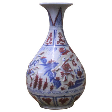 Handmade Ceramic Red Blue White Dimensional People Vase Jar Hcs5134