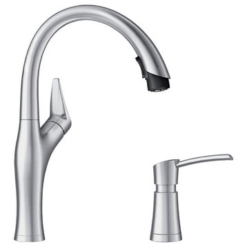 Blanco Artona Pull-Down Kitchen Faucet With Soap Dispenser, Stainless