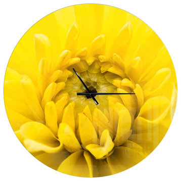 Yellow Chrysanthemum Gold Flower Traditional Metal Clock, 36x36