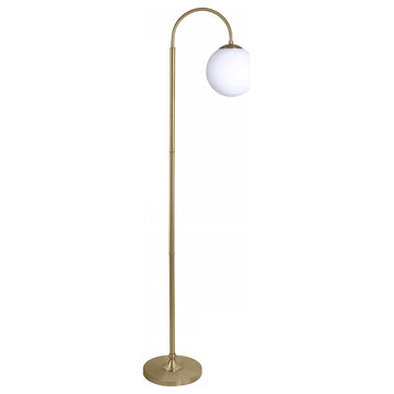 60" Plated Gold Arched Floor Lamp With Frosted White Glass Shade