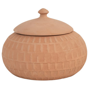 Carved Handmade Terra-cotta Jar With Lid