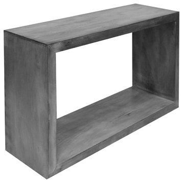 Benzara UPT-230675 52" Cube Wooden Console Table With Open Bottom Shelf, Gray