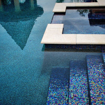 SPA: interior spa with glass tile + smoothed coping