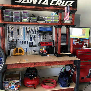 Home Bike Shop with Wall Control Metal Pegboard for Bike Tool Storage