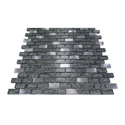 GL Stone Tile - Metal Inserts and Brick Pattern Mosaic Tile, Black With Silver, 11 Sheets - Mosaic Tile
