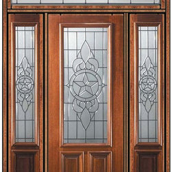 Prehung Sidelights-Transom Door 96 Wood Mahogany Brazos 2/3 Lite - Front Doors