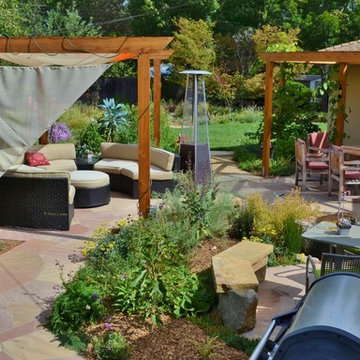 Flagstone Patio and Redwood Pergolas in Pleasant Hill, Ca.