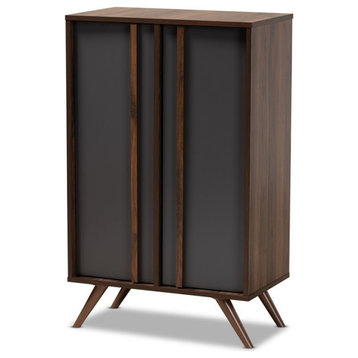 Bowery Hill Two-Tone Gray and Walnut Finished Wood 2-Door Shoe Cabinet