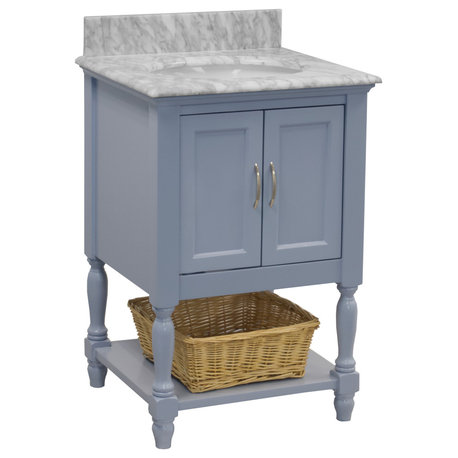 Beverly 24" Bathroom Vanity, Powder Blue, 24", Carrara Marble