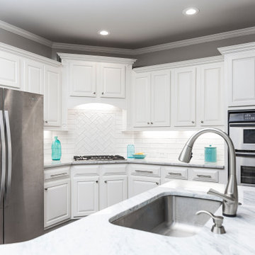 White subway tile & Marble Kitchen