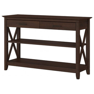 Farmhouse Console Table, X-Shaped Sides & Upper Drawers, Bing Cherry