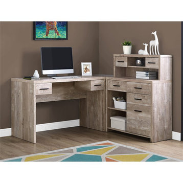 Atlin Designs 63" L Shaped Corner Computer Desk with Hutch in Taupe