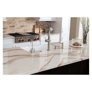 Bold Quartz Countertop Design with Gold Veins - Transitional - Kitchen ...