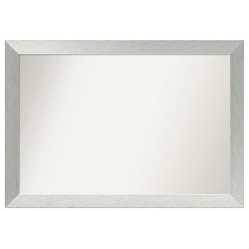 Brushed Sterling Silver Non-Beveled Wood Bathroom Mirror 40x28"