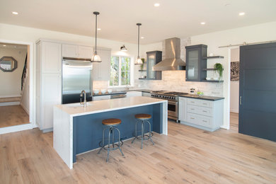 Transitional l-shaped kitchen photo in San Francisco with shaker cabinets and gray cabinets