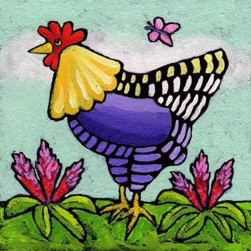 "Hen with Rooster Tails" by Janet Nelson Print Wrapped Canvas, 32x32