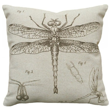 Dragonfly Study Smokey Gray, Hand-Printed Linen Pillow