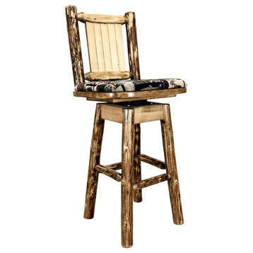 Montana Woodworks Glacier Country 24" Laser Engraved Wolf Barstool in Brown