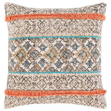 Dayna DYA-003 Pillow Cover, Coral/Camel, 20"x20", Pillow Cover Only