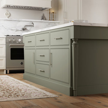 A Modern English Style Kitchen with Dramatic Cabinet Door Styles