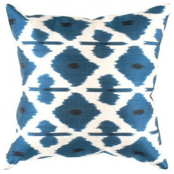 Canvello Handmade Turkish Blue Silk IKAT Pillow 16"x16"