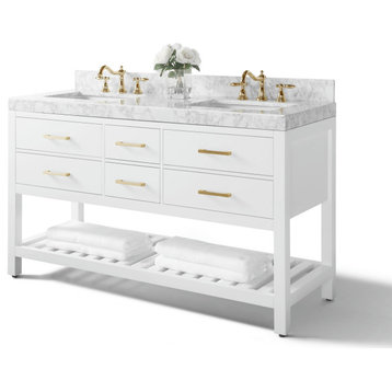 Elizabeth 60" Bath Vanity Set, White With Gold Hardware