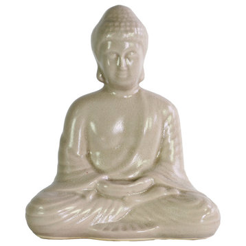 Porcelain Meditating Buddha Figurine, Light Gray