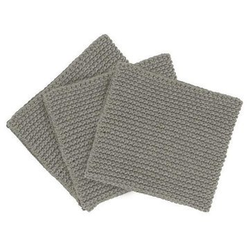 Wipe Perla Knitted Dish Cloths Set of 3 Cotton, Elephant Skin/Light Gray