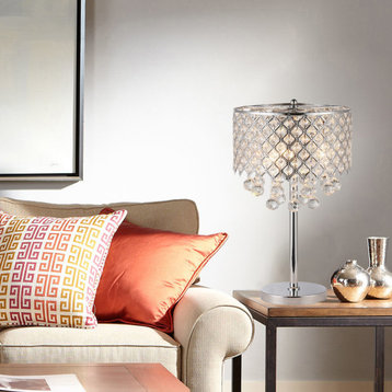 Marya 3-Light Chrome Round Crystal Chandelier Bedroom Table Lamp