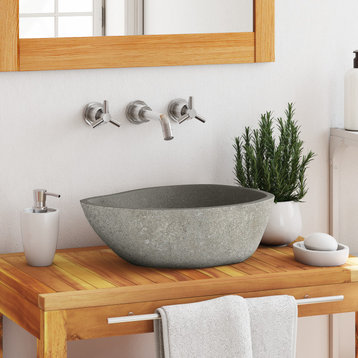 vidaXL Wash Basin Vanity Sink Small Countertop Wash Basin Natural Stone Oval