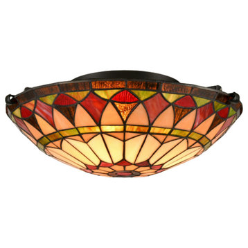 3-Light Tiffany Style Flush Mount Ceiling Light Stained Glass