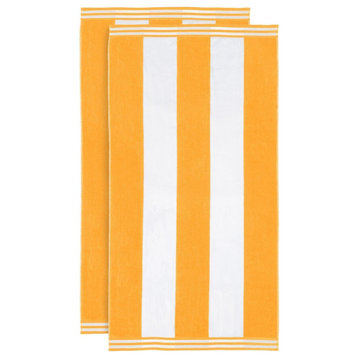 100% Egyptian Cotton Striped Pool Beach Towel, Cabana Striped, Orange